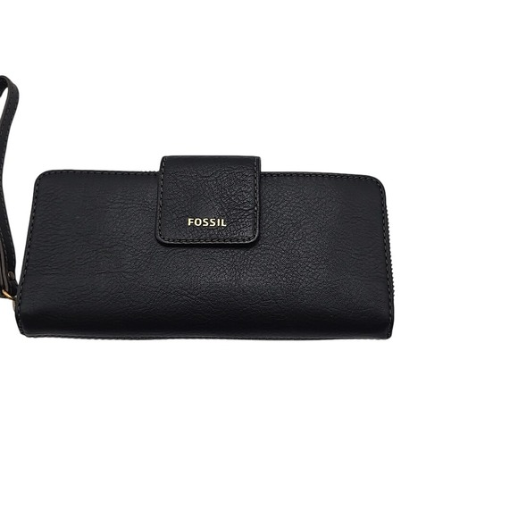 Fossil Madison Zip Clutch Black Leather Wristlet SWL2228001 Purse $100 MSRP - Picture 7 of 13